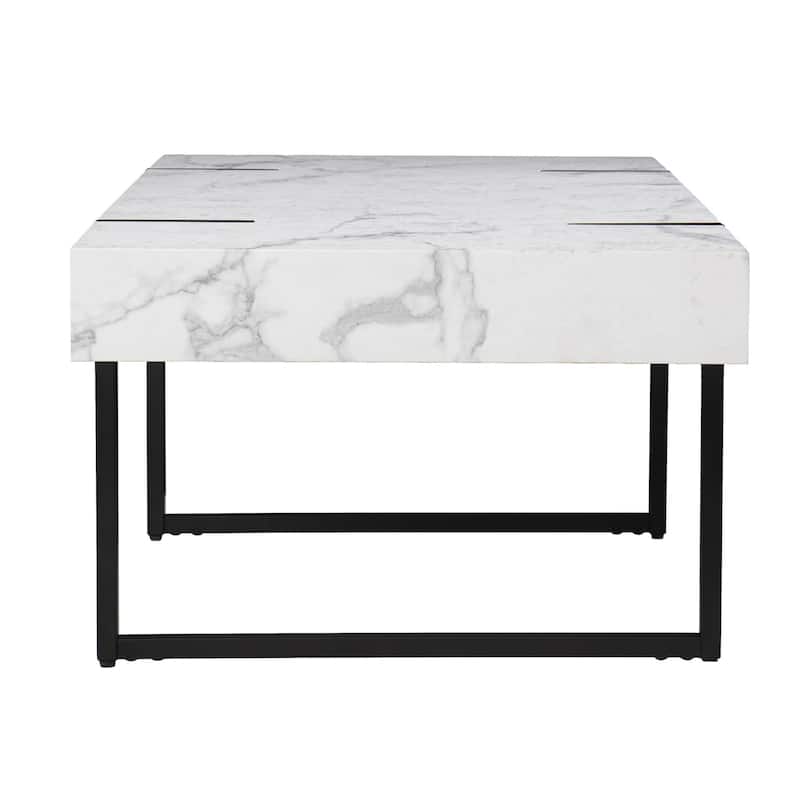 HomeRoots 43" White Faux Marble And Metal Rectangular Coffee Table - 43.25