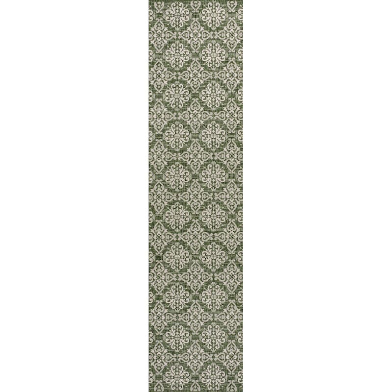 JONATHAN Y Maribel Traditional Mediterranean Tile Design Indoor/Outdoor Area Rug - 2 X 8 - Green/Cream