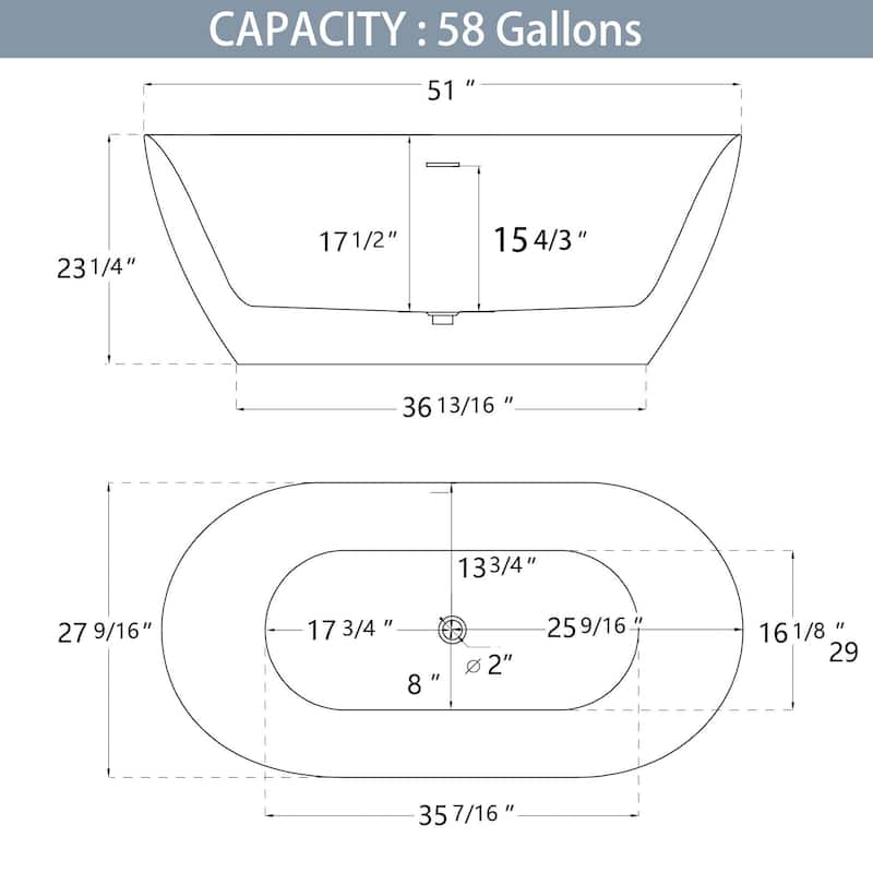51 in./ 59 in./ 67 in. Acrylic Freestanding Soaking Bathtub with Drain and Adjustable Support Legs