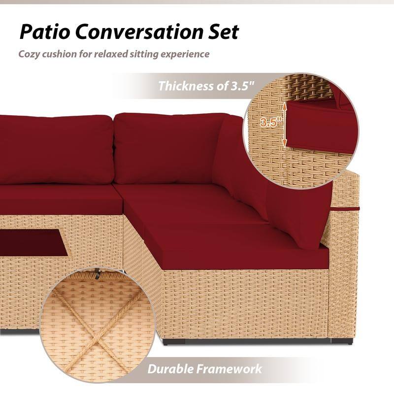 Patio Watcher Patio Conversation Set 9-Piece Yellow Wicker Sectional Seating Group with Cusions