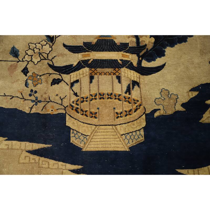 Hand Knotted Oriental 100% Wool Carpet Traditional Pictorial Yellow & Gold Art Deco Area Rug - 19' 0'' X 11' 9''