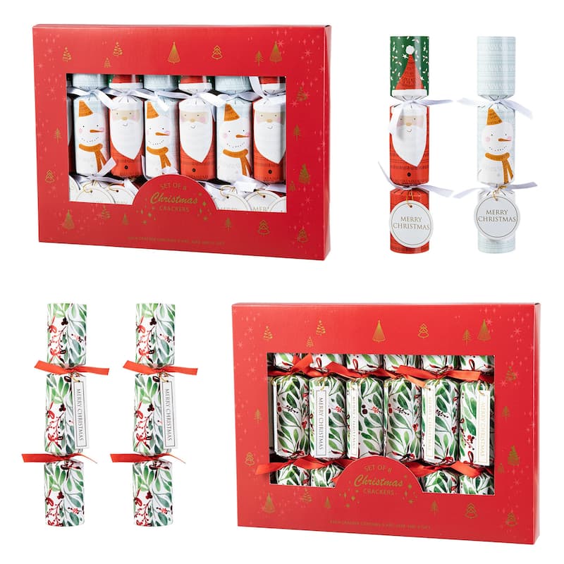 Glitzhome 16PK Christmas Santa Snowman & Holy Leaves Party Crackers with Gift Contents