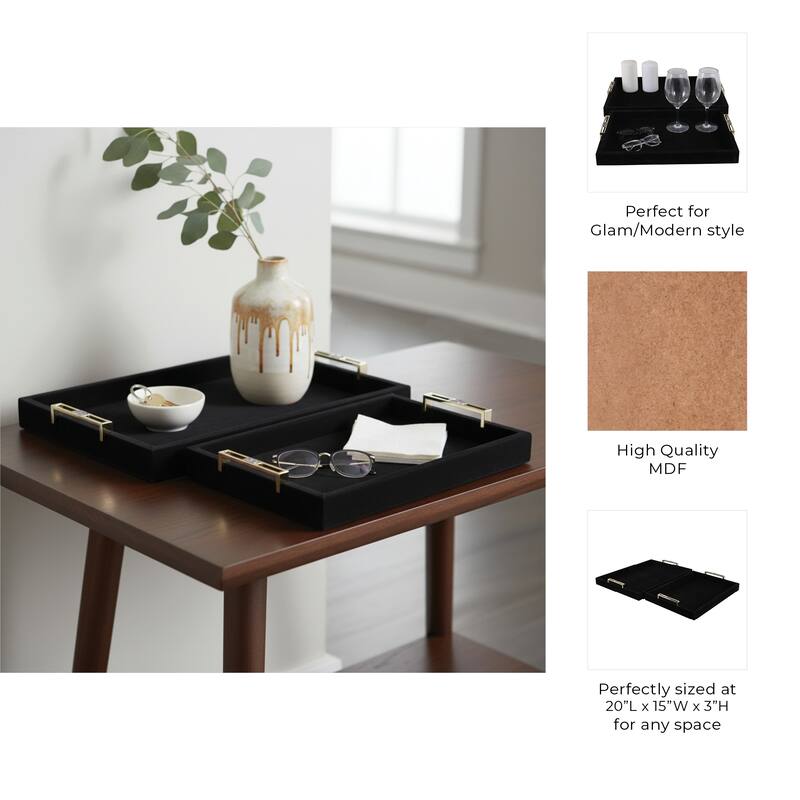 Wood Decorative Trays Metallic Handles (Set of 2) - 17/20" Black - 20.0"