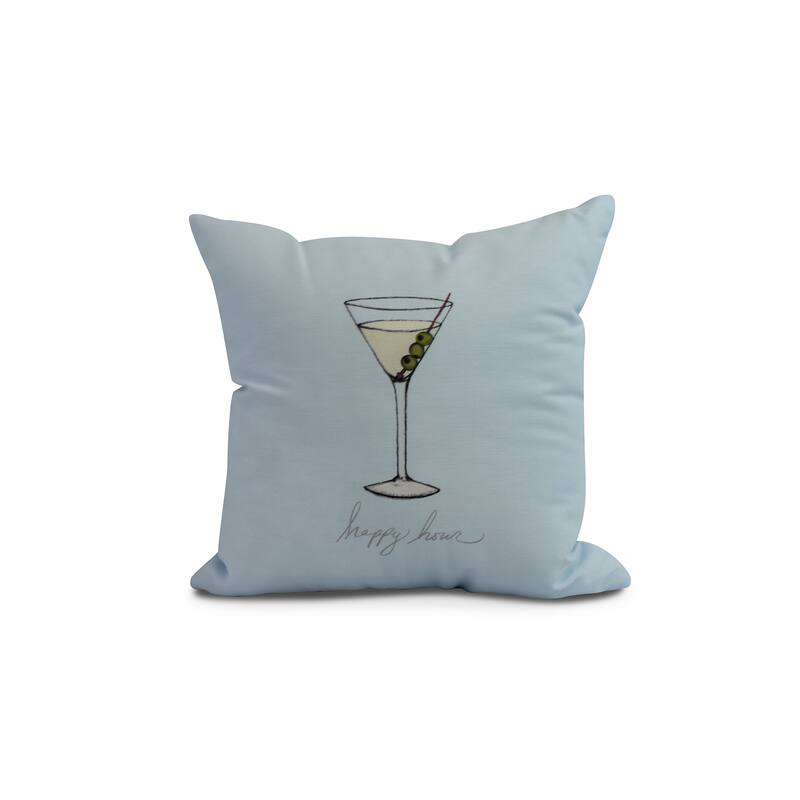 20 x 20 Inch Martini Glass Happy Hour Geometric Print Outdoor Pillow - Light Blue