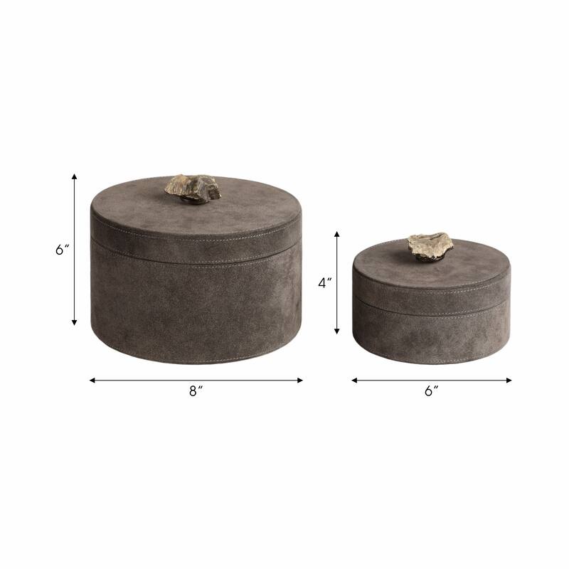 Wood Keepsake Box Stone Knob Lid Elegant Storage (Set of 2) - 5" Gray - 8" x 8" x 5"