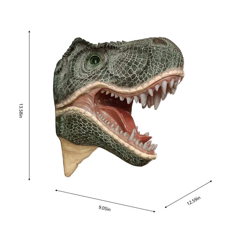 Dinosaur Head Wall Sculpture - 13.5" - Green and Red