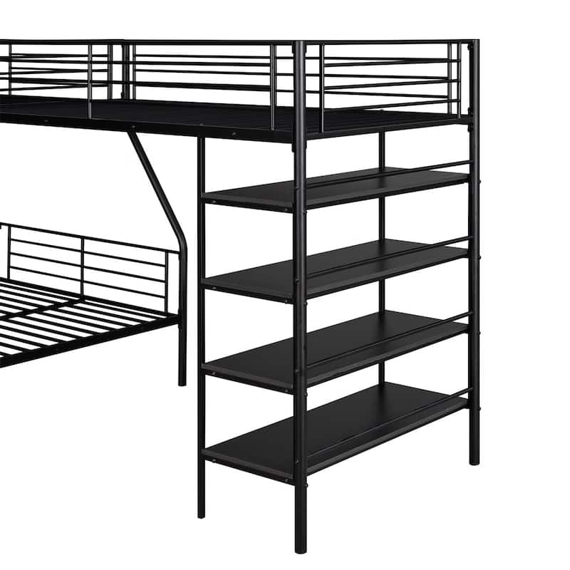 Merax L-Shaped Twin over Full Metal Bunk Bed with Twin Loft Bed, Shelves