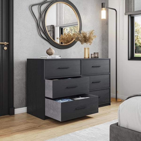 Techni Home Wood Frame Dresser with 6 Large Fabric Drawers - On