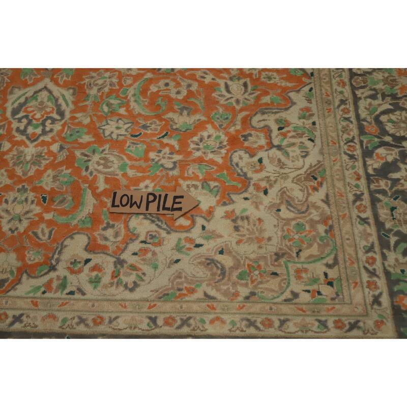 Hand Knotted Oriental 100% Wool Carpet Traditional Floral Oranges & Rust Tabriz Area Rug - 11' 1'' X 8' 1''