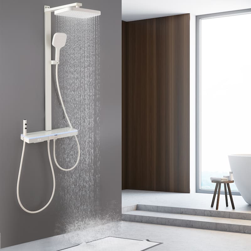 14.17" Digital Display Thermostatic Shower System with Rough in-Valve, Rainfall Shower Faucets