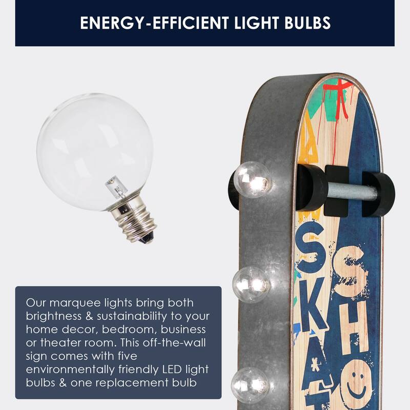 Metal LED Skate Shop Decks and More Marquee Wal Sign - 20" x 6.5" x 3"
