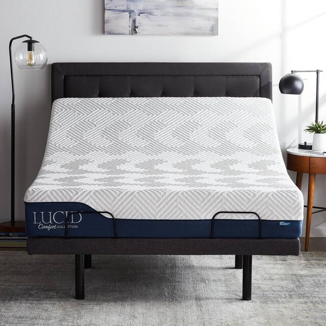 Lucid Comfort Collection Hybrid Mattress and Deluxe Adjustable Bed Set