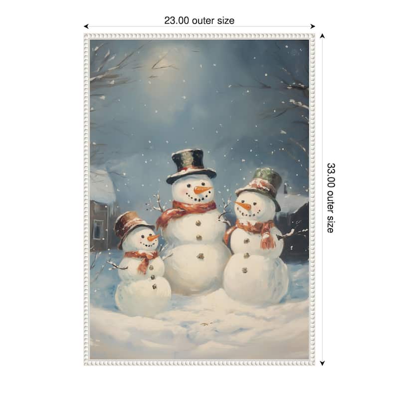 Snowman Family by Melloi Art Prints (23 x 33 in.), Framed Canvas Wall Art Print - Sylvie Beaded White