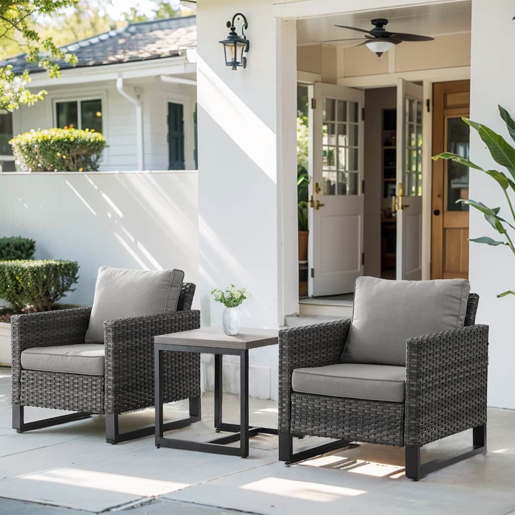 Outdoor Wicker Dining Chairs with Coffee Table - Grey