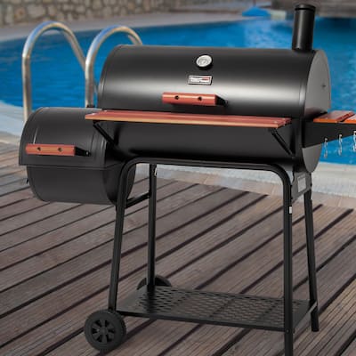 Royal Gourmet CC1830W Charcoal Grill with Offset Smoker,Wood-Painted Side Table and Front Table,Black