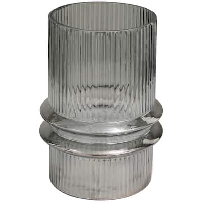 Glass Wide Ribbed Candle Holder with Fluted Center - Gray - Roche River Decor - 9"W x 9"L x 12"H