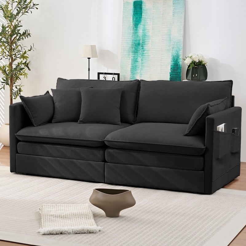 Mixoy 77.95'' lce Velvet 3-in-1 Convertible Loveseat Sleeper Sofa Bed with Side Pockets,Pull Out into Chaise Lounge/Sleeper Bed