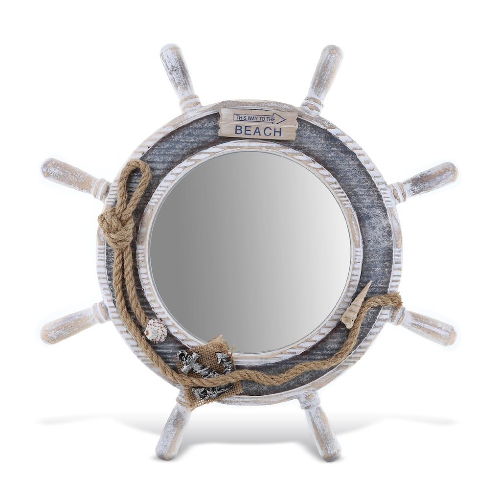 CoTa Global Silver Sea Beach Wall Decor Nautical Ship Wheel Mirror - 16.5″Lx16.5″Wx1″H