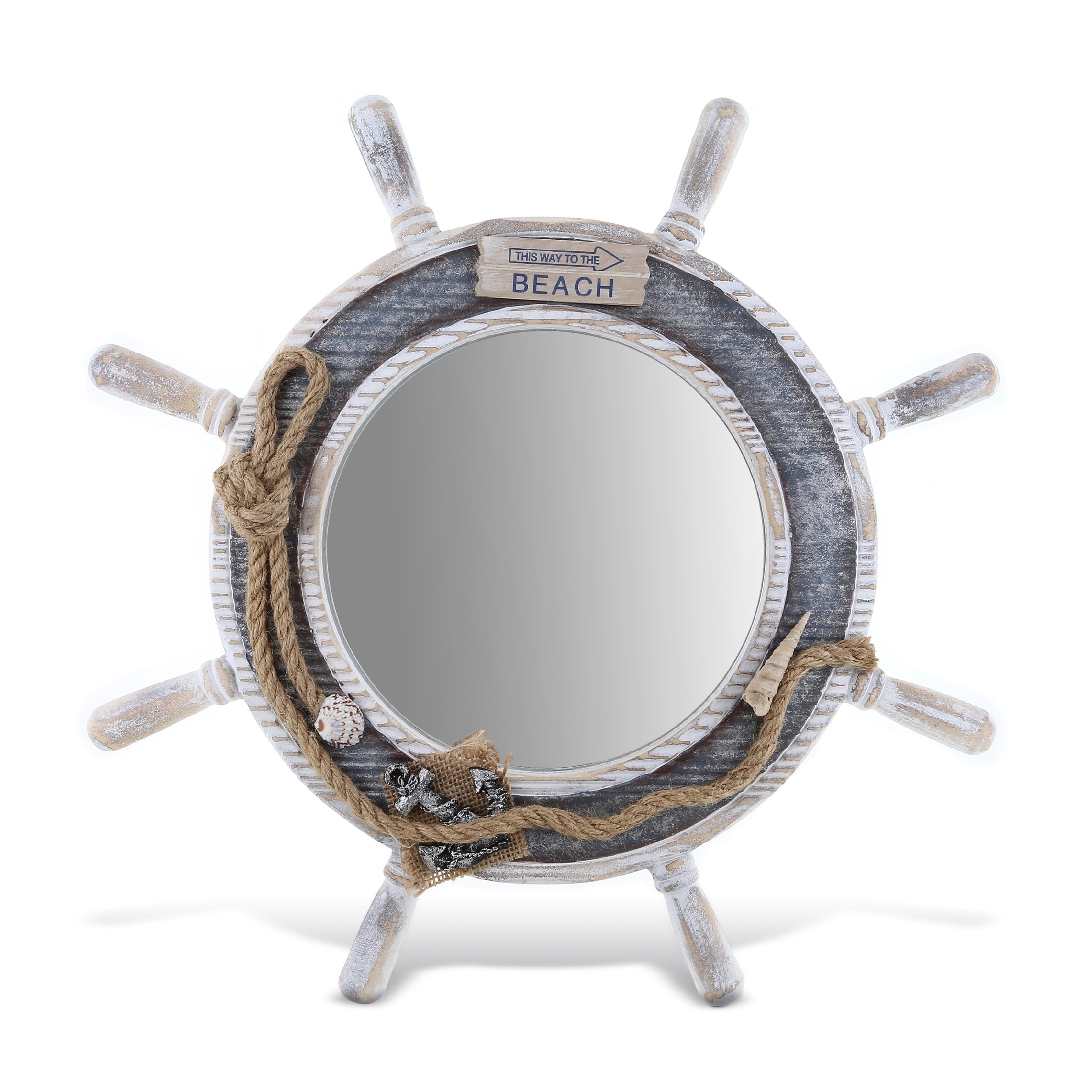 CoTa Global Silver Sea Beach Wall Decor Nautical Ship Wheel Mirror - 16.5″Lx16.5″Wx1″H