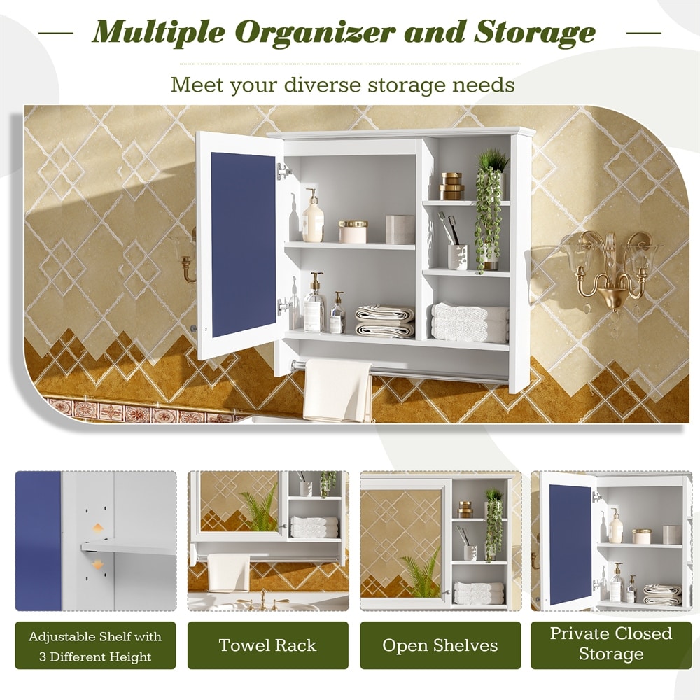 30"Wall-Mount 2-in-1 Mirror Cabinet with Adjustable Shelf,Soft-Closing