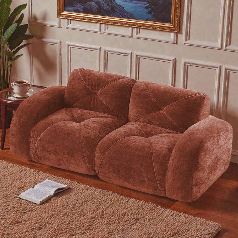 2 Seater Tufted Velvet Sofa, Boneless Cloud Couch with 32D High Density Foam, No Assembly Living Room Sofa