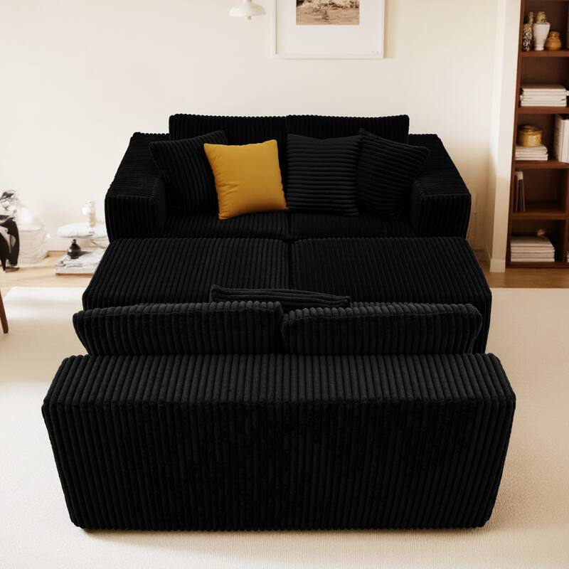 U-Shaped Sectional Sofa with Reversible Chaise Lounge, Oversized Corduroy Fabric Sofa, Modular 4 Seat Compressed Sofa