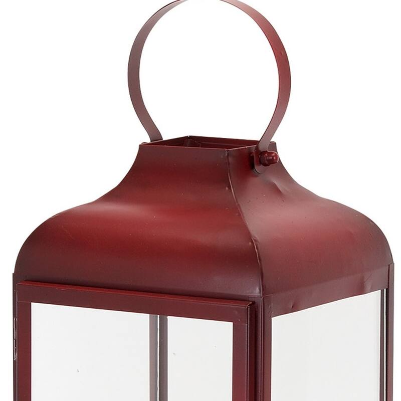 HomeRoots Set Of Two Red Flameless Floor Lantern Candle Holder - 12
