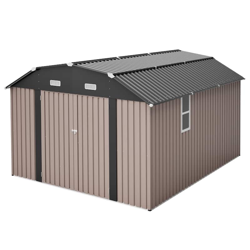 GDFStudio - Large Heavy Duty Rust-Resistant Metal Tool Shed Storage with Floor Frame & Lockable Doors for Easy Access