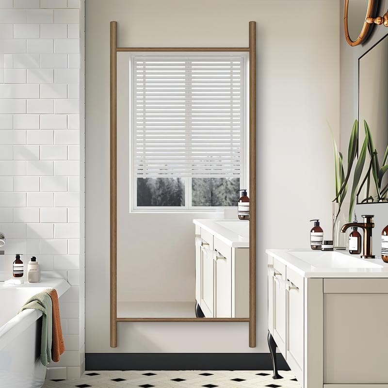 Ladder-Style Arched Solid Wood Framed Full Length Leaning Mirror