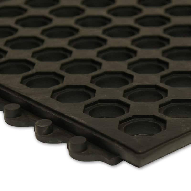 Rubber-Cal "Dura-Chef Interlock" Kitchen Mats - 5/8-inch x 3ft x 3ft - Black Rubber Matting - 4 Pack - 36 x 36