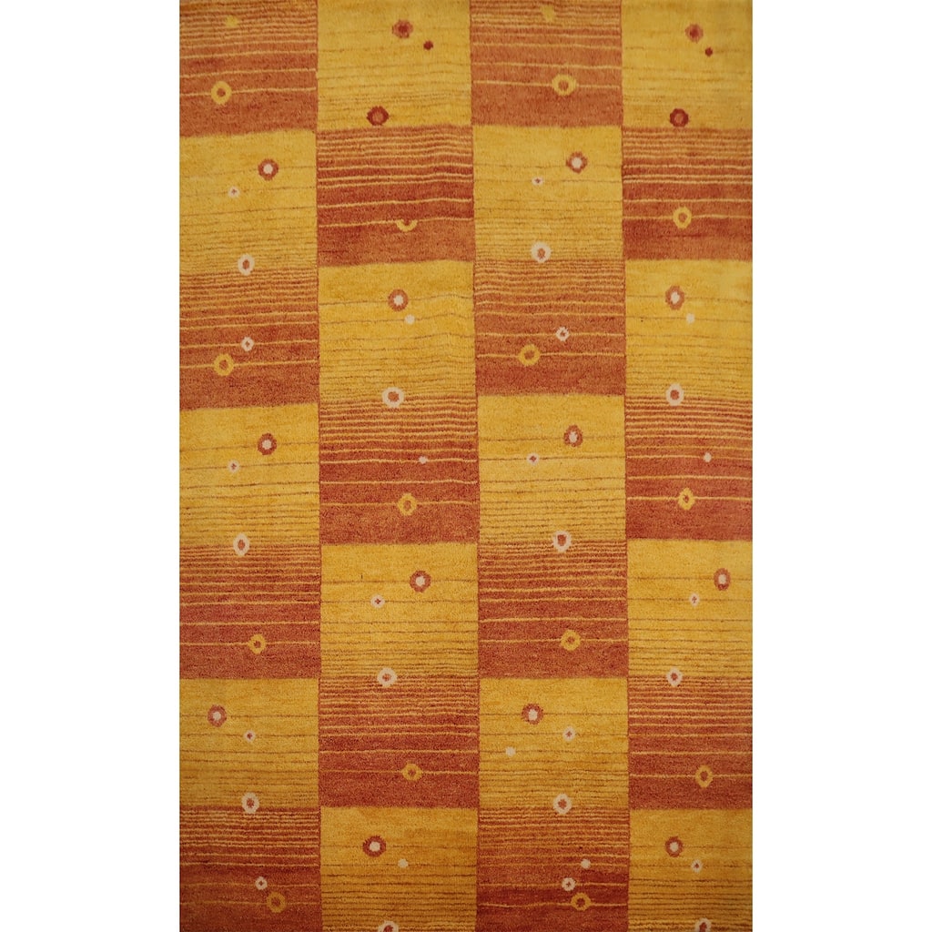Hand Knotted Oriental 100% Wool Carpet Modern Geometric Yellow & Gold Gabbeh Area Rug - 7' 11'' X 5' 7''