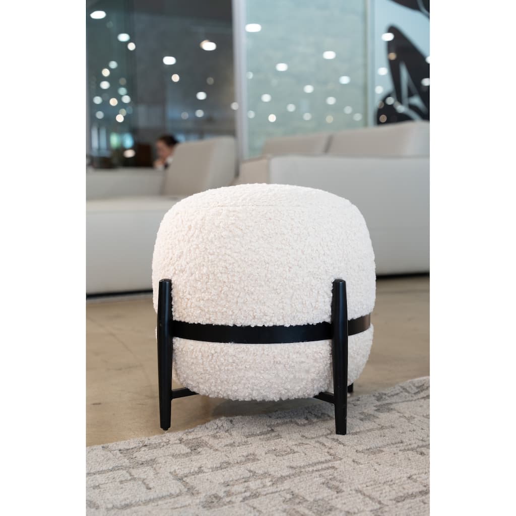 Divani Casa Fouston Contemporary White Sherpa Pouf