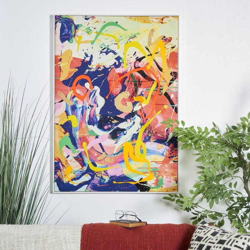 Canvas Abstract Paint Splatter Wall Art with White Frame - Multi Colored - CosmoLiving by Cosmopolitan