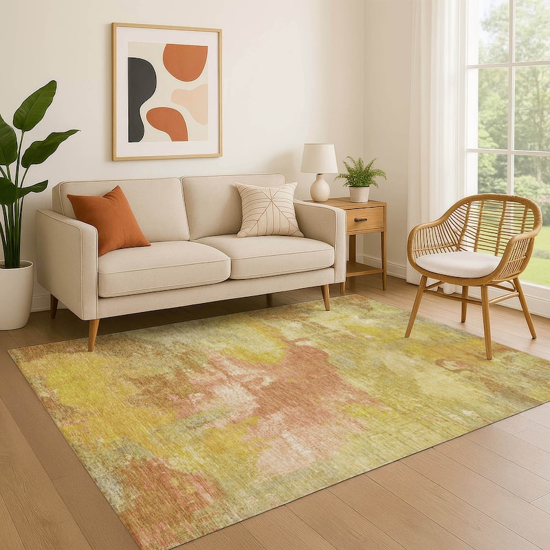Premium Washable Super Soft Abstract Brushstrokes Mayfield Rug - Aloe - 8' x 10'