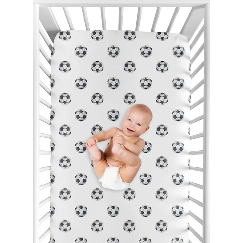 Sweet Jojo Designs Black and White Soccer Ball Boy Fitted Crib Sheet for Sports Theme Watercolor Vintage Sport Themed Collection
