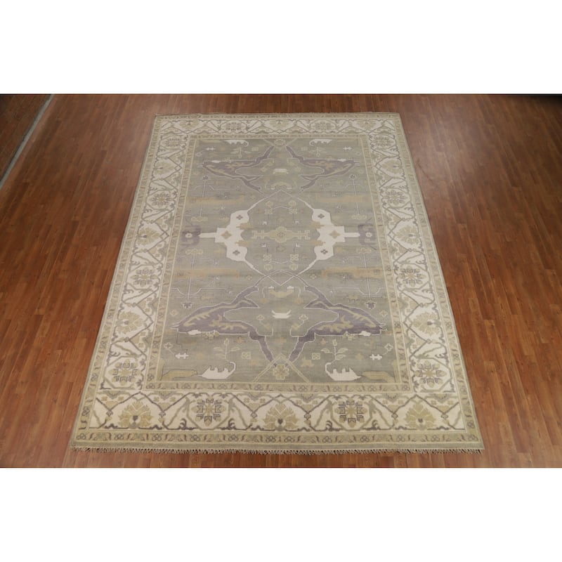 Transitional Beige Oushak Indian Area Rug Handmade Wool Carpet - 8'9" x 12'1"