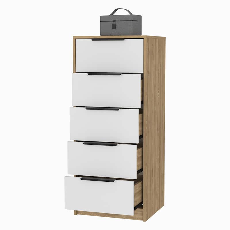 5-Drawer Rectangle Dresser White and Light Oak