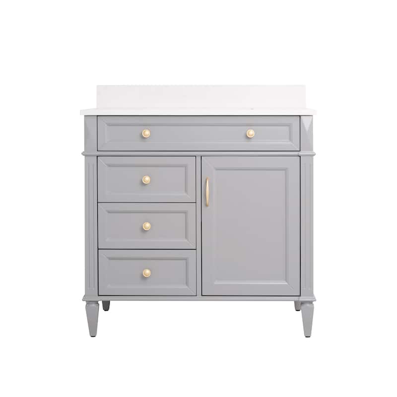 35''H Solid Wood Bath Vanity With Carrera White Quartz Top and Sink