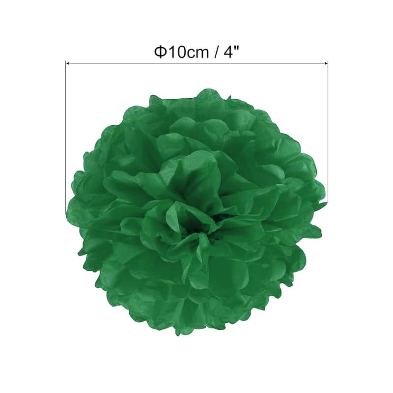 20Pcs Tissue Pom Poms Paper Flowers Ball Party Wedding Decor - Dark Green - 4"