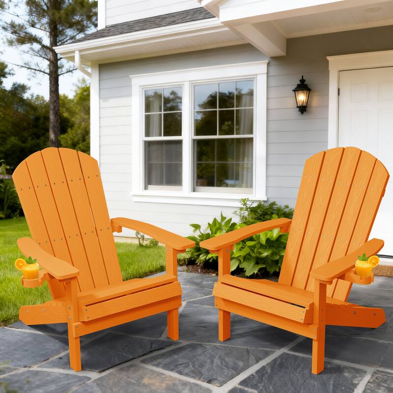 WINSOON All Weather HIPS Outdoor Plastic Adirondack Chairs Set of 2 - Orange