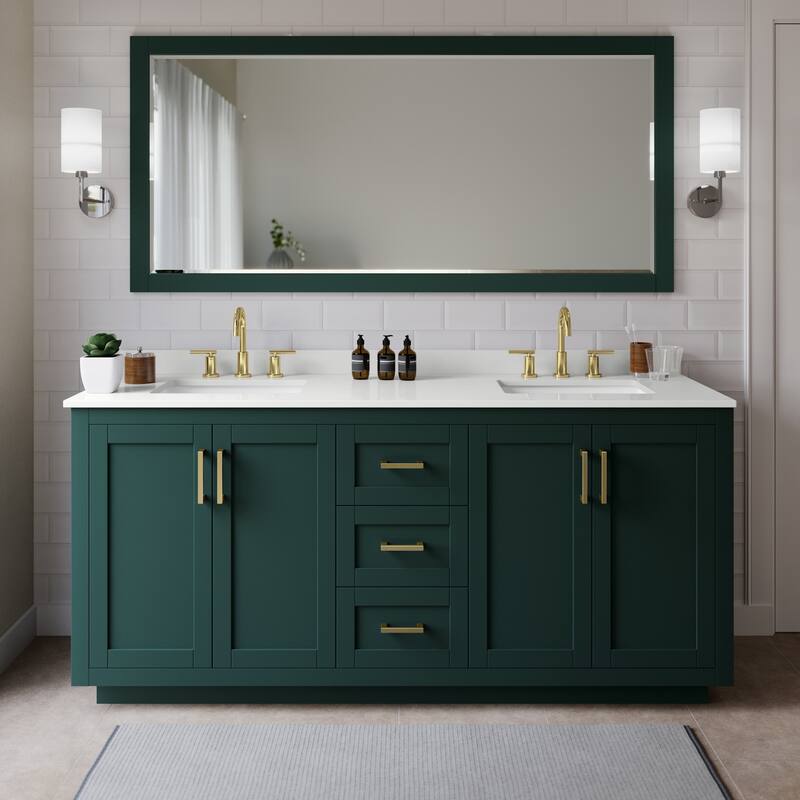 Wyndham Collection WCF292972D-QTZ-US3MXX Miranda 72" Free Standing - Green / White Quartz Top / Brushed Gold Hardware