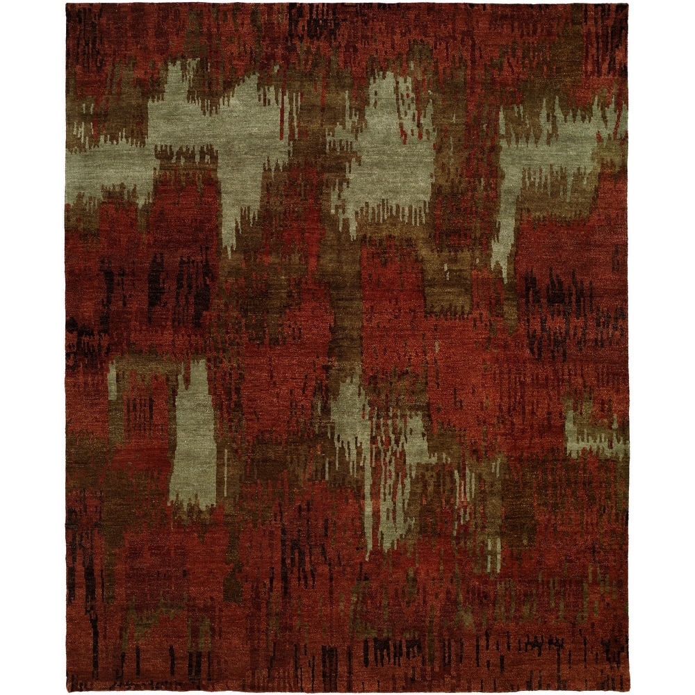 Modern Red Hand-Knotted Wool Area Rug