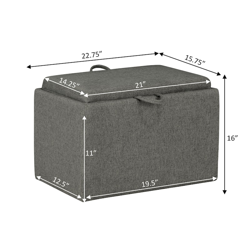 Storage Ottoman with Reversible Tray - Space-Saving Seating and Storage with Reversible Top for Bedroom, Office, or Living Room