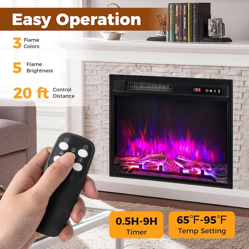 Gymax 18'' Electric Fireplace Insert w/ Remote Control 9H Timer