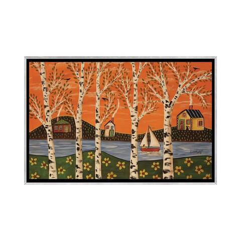 iCanvas "Lake Birches and Orange Sky" by Karla Gerard Framed