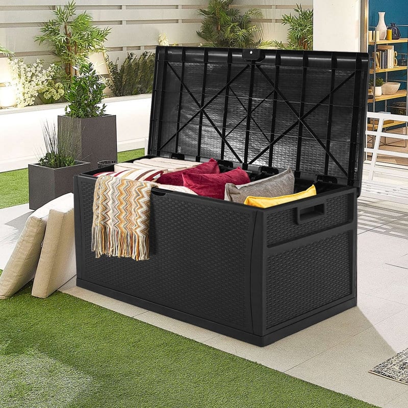 SUNCROWN 120 Gallon Deck Box Outdoor Resin Wicker Storage Container