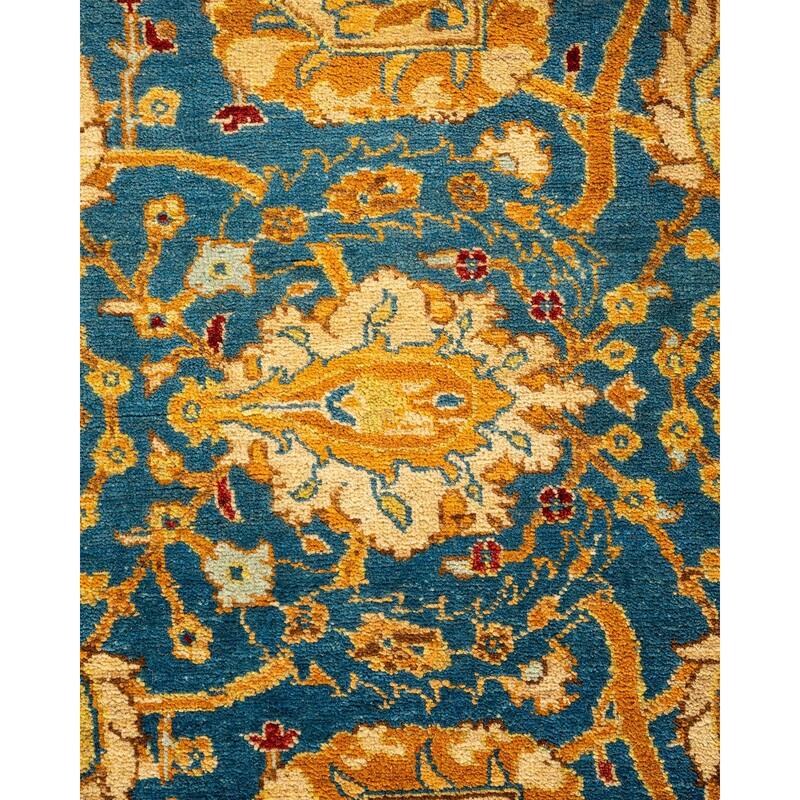 Overton Hand Knotted Wool Vintage Inspired Traditional Ottoman Blue Runner Rug - 2' 6" x 9' 5"