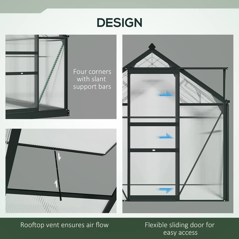 Outsunny 6' x 4' x 7' Twin Wall Polycarbonate Walk-In Greenhouse for Outdoors - 6' x 4' x 6.5'