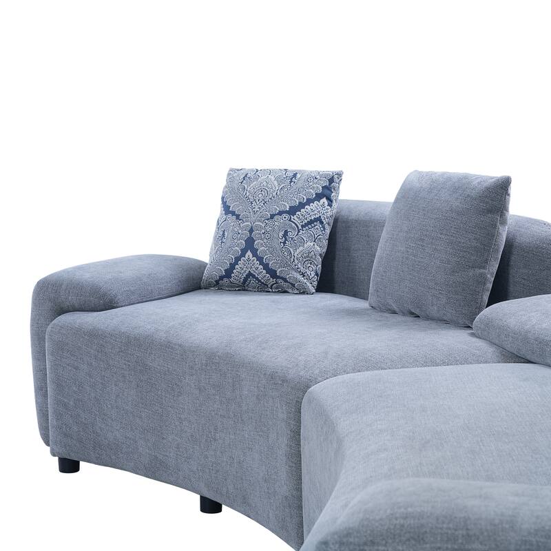 Christopher Knight Home - Lunaria 122" Modern Upholstered Curved Sofa with 2 Damask Pattern Pillows