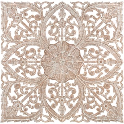 Barclay Hand Carved Natural Floral 35-inch Square Wall Panel